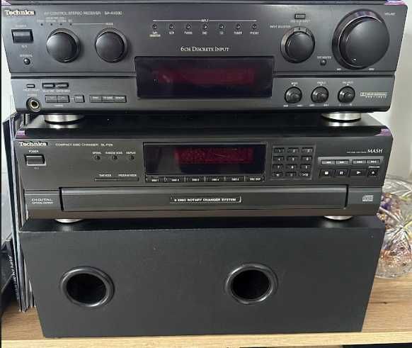 TECHNICS ZESTAW AUDIO wzmacniacz, zmieniarka 5 plyt, subwoofer TONSIL, plus kolumny
