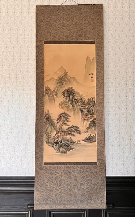 Stara akwarela japońska jedwab kakemono