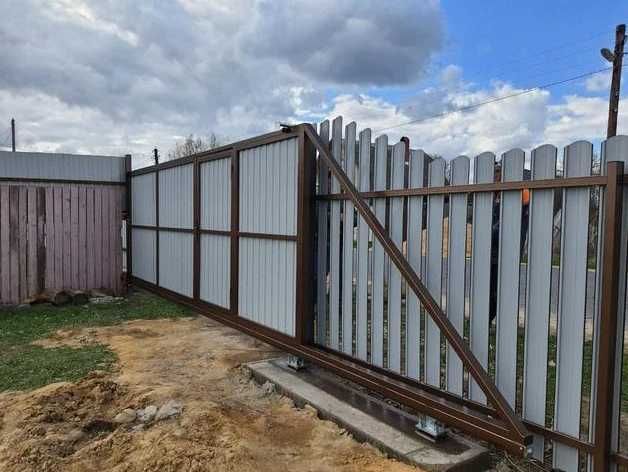 Откатные ворота с калиткой, Каркас откатных ворот, Сдвижные ворота