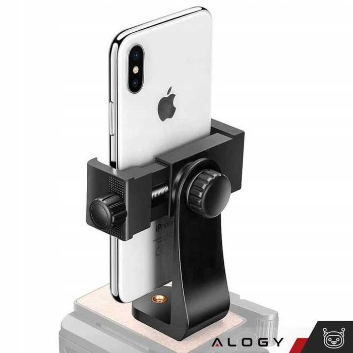 Uchwyt adapter na telefon do statywu selfie stick 1/4 obrotowy 360 czarny