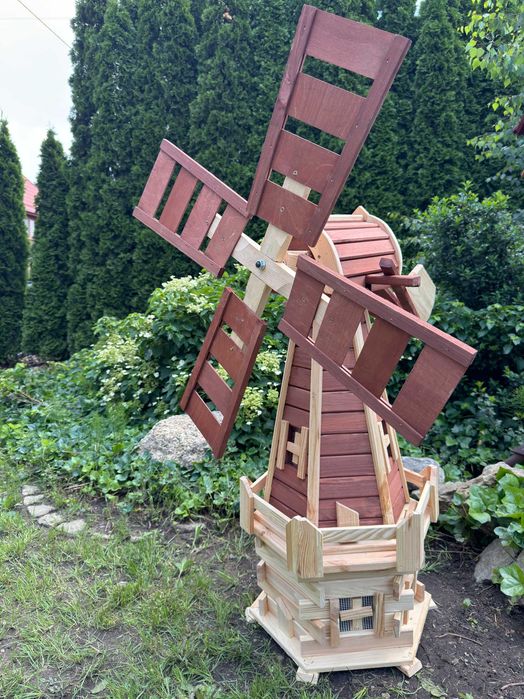 Wiatrak ogrodowy drewniany duży 130cm wiatraki ozdobne z drewna WK5