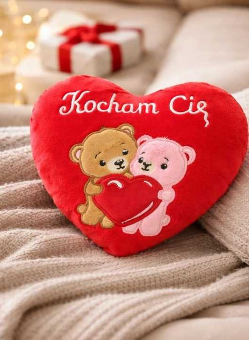 Poduszka serce „Kocham Cię” – dwa misie | maskotka walentynkowa