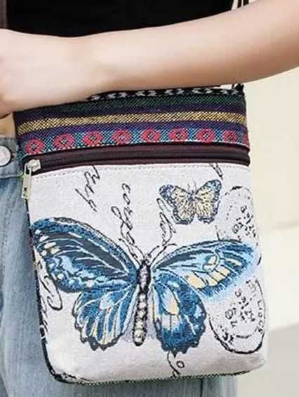 Torebka płócienna z motylem boho vintage