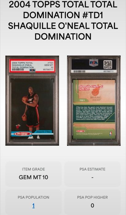 Carta NBA Shaquille O'Neal PSA 10