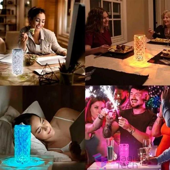 Настольная аккумуляторная лампа с пультом 22см ночник Роза RGB Crystal