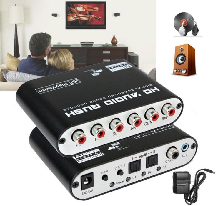 Оптический аудио конвертер звука optical SPDIF Toslink->аналог 5.1 ЦАП ...