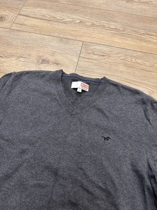 Szary 100% bawełna elegancki sweter z logo dekold V Mustang rozmiar L