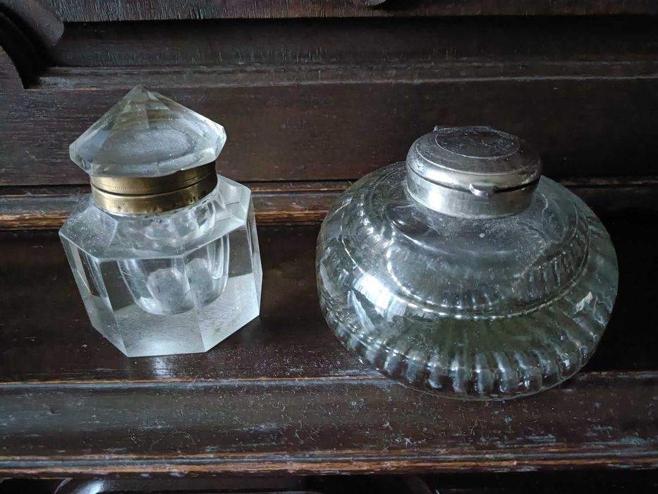 2 Tinteiros antigos Cristal/ Vidro