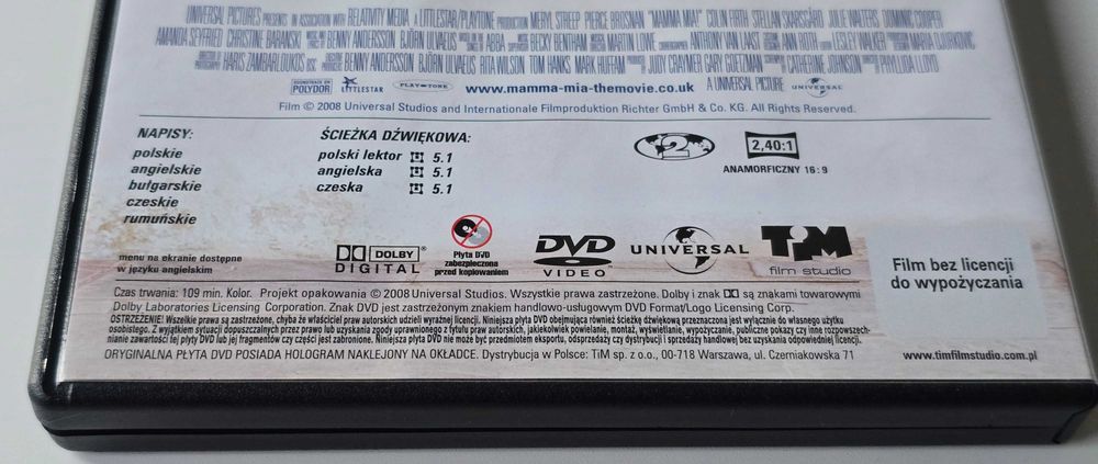 Płyta DVD z filmem  Mamma Mia!