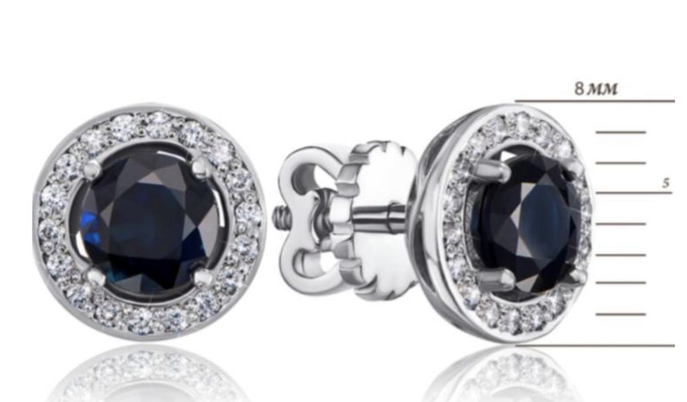 Серьги - пусеты ( гвоздики) с сапфирами и бриллиантами