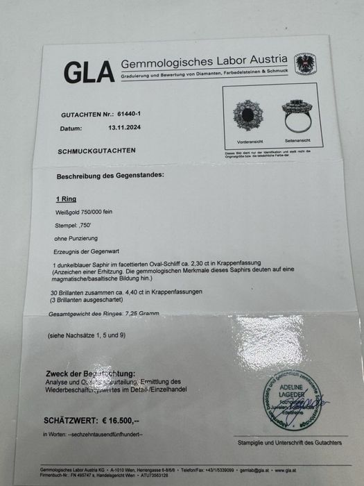 Золота каблучка з натуральними діамантами 4.40 карат та сапфіром 2.3 к