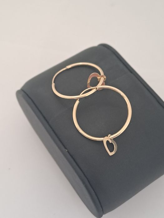 Złote kolczyki koła z Serduszkiem 585 Nowe