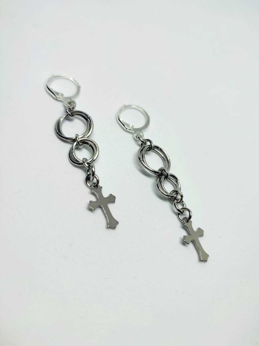 Gotyckie kolczyki chainmail z krzyżami handmade, stal chirurgiczna 304