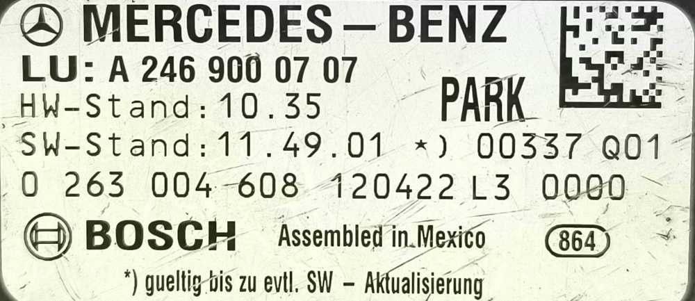 Centralina Sensores Estacionamento MERCEDES-BENZ B-CLASS Sports Tourer (W246, W242) ano 2013