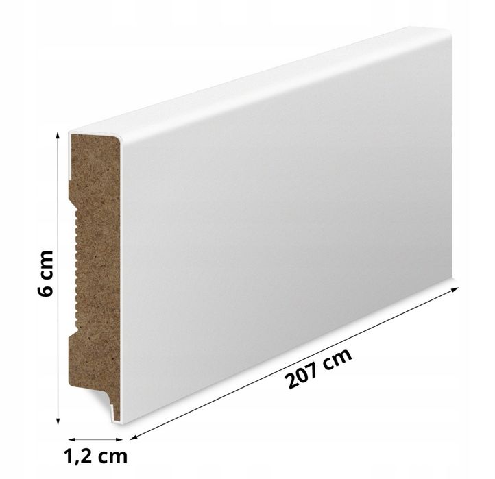 20 metrów LISTWA PRZYPODŁOGOWA 60x12 mm BIAŁA MDF dekoracyjna cokół