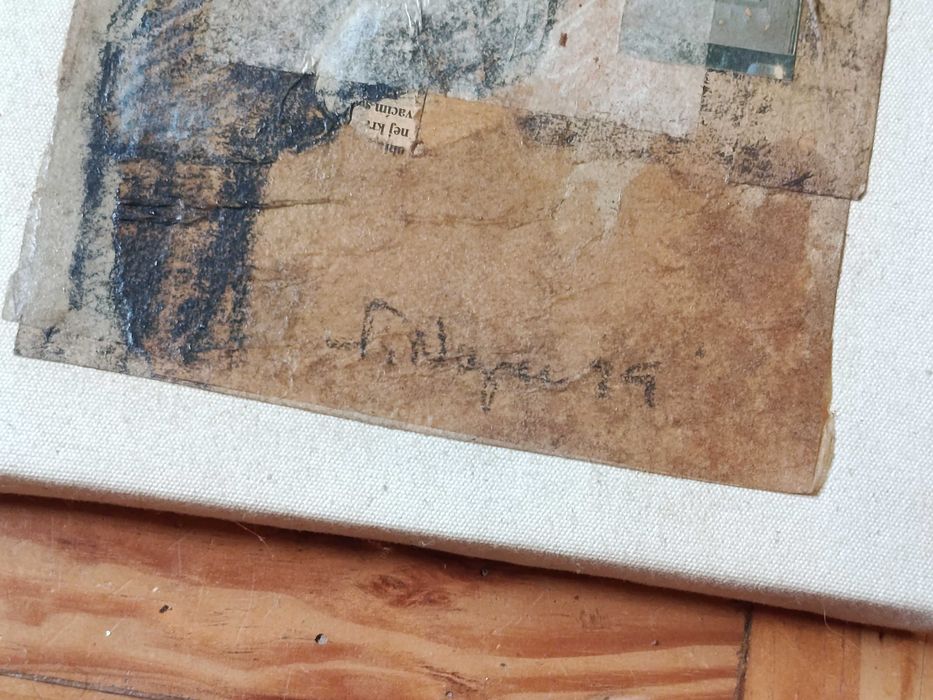 Obra original carvão e colagem sobre tela assinado
