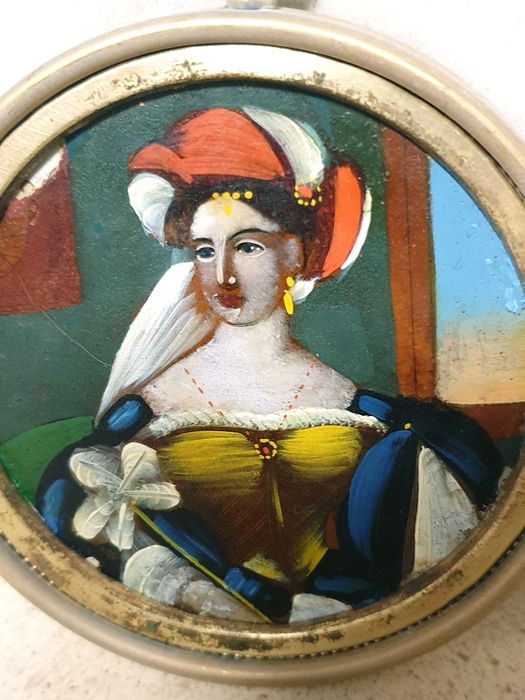 Pequena invulgar antiga pintura miniatura-retrato de uma Senhora nobre