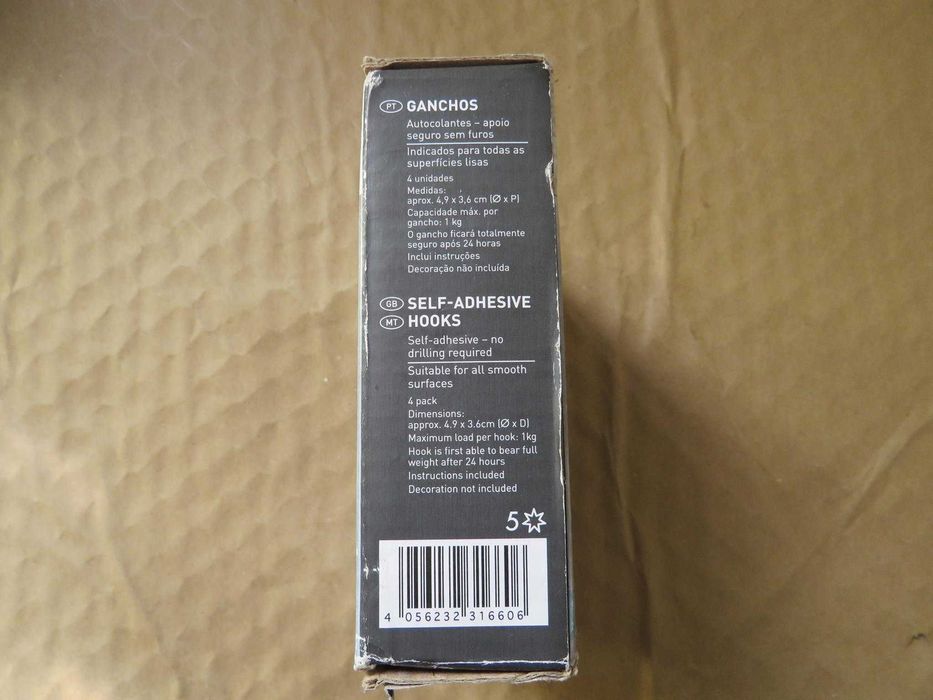 Ganchos (4) em aço inoxidável com autocolante (sem ter furar). NOVOS