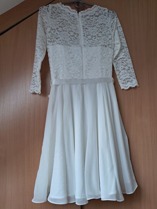 Suknia midi biała koronkowa r.38"Swing "nowa.