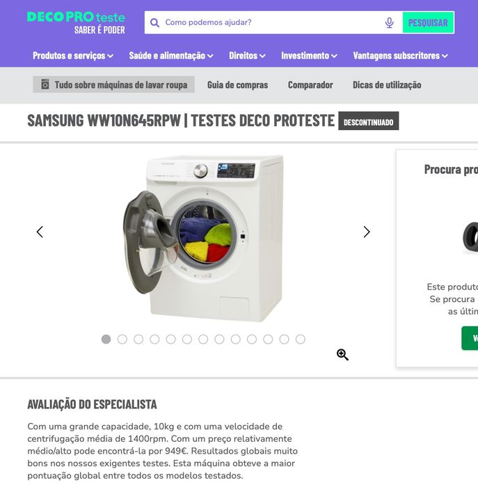 Máquina de Lavar Roupa Samsung WW10N645RPW CLASSE A+++ - 10Kg 1400rpm