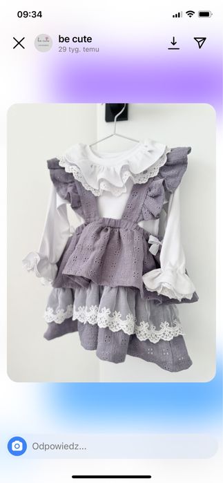 Spódniczka na szelkach i koronkowe body falbany be cute handmade