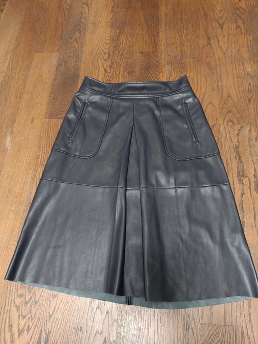 48- 50 р L , 67 см темно синяя юбка из искусственной утеплённой кожи