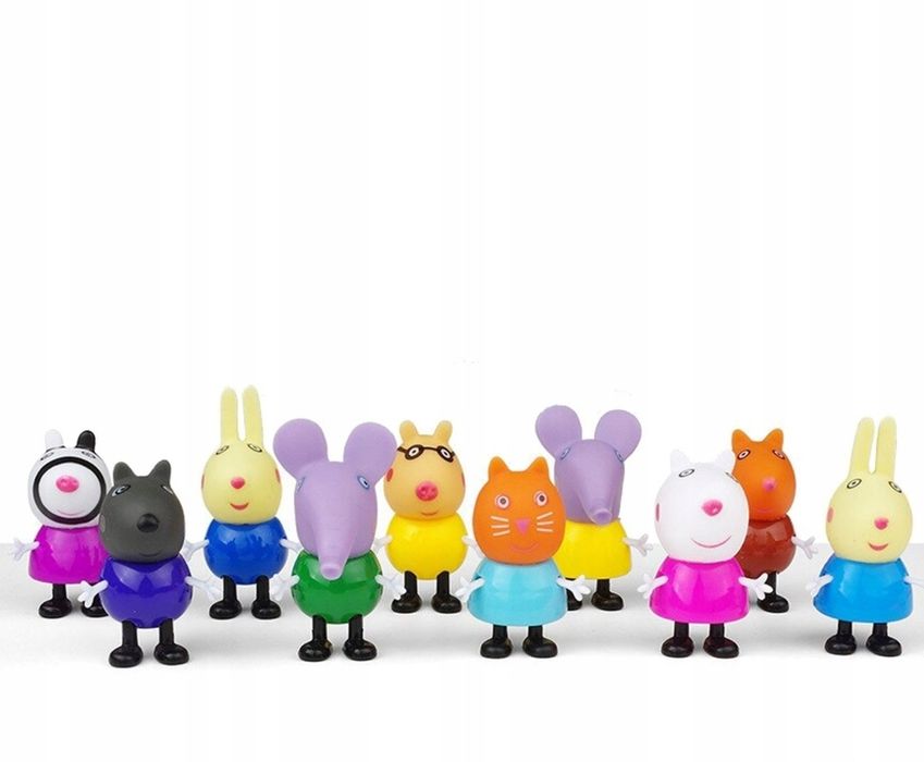 Duży zestaw 14 figurek gumowe ruchome Świnka Peppa Mama Tata George