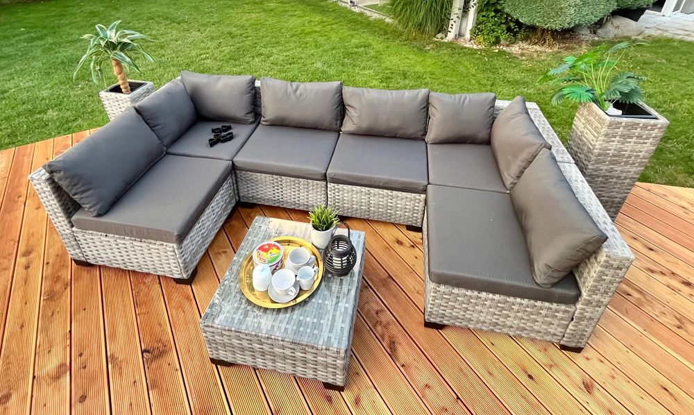 komplet technorattan PALERMO XL narożnik sofa szary mix technorattan