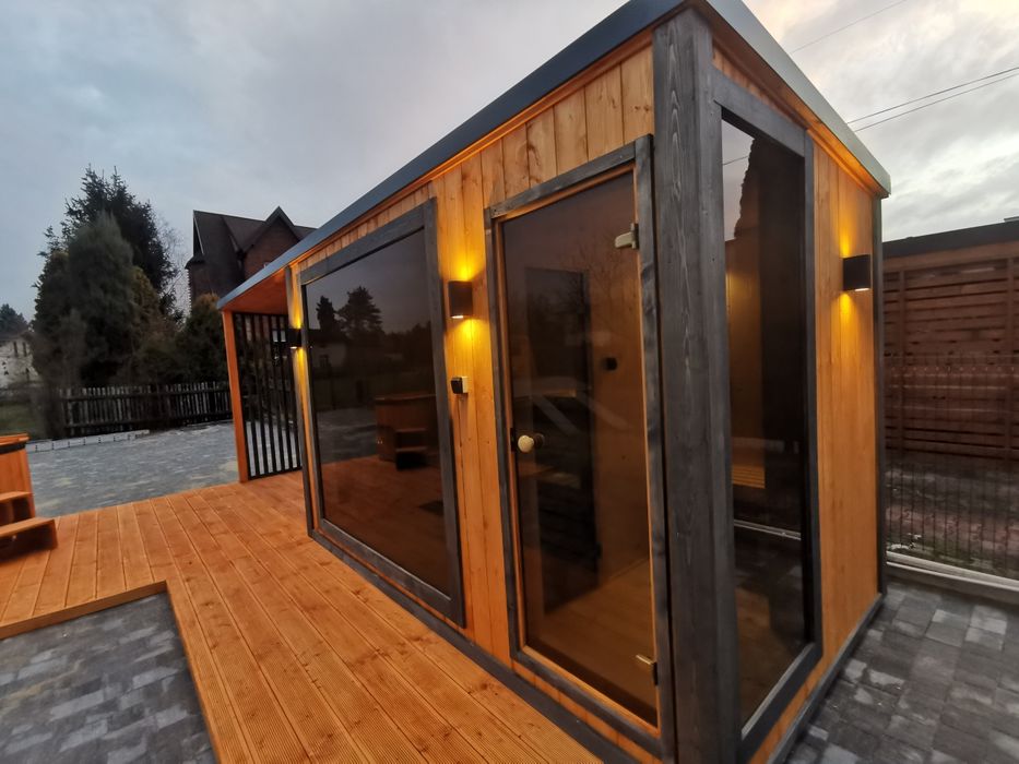 Sauna ogrodowa  premium 6,5m x 2m  Piec taras  miejsce na Jacuzzi