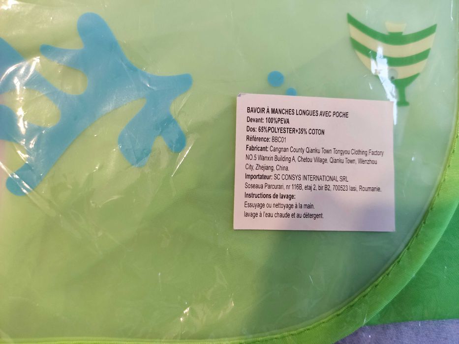 Nowy śliniak fartuszek z rękawami zielony morski wzór