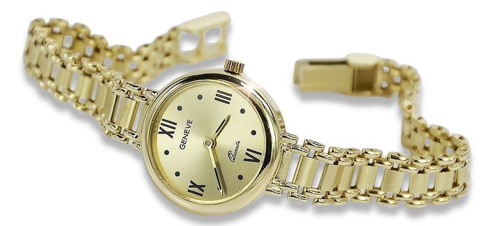 Prześliczny 14K złoty damski zegarek Geneve lw102y złota bransoletka G