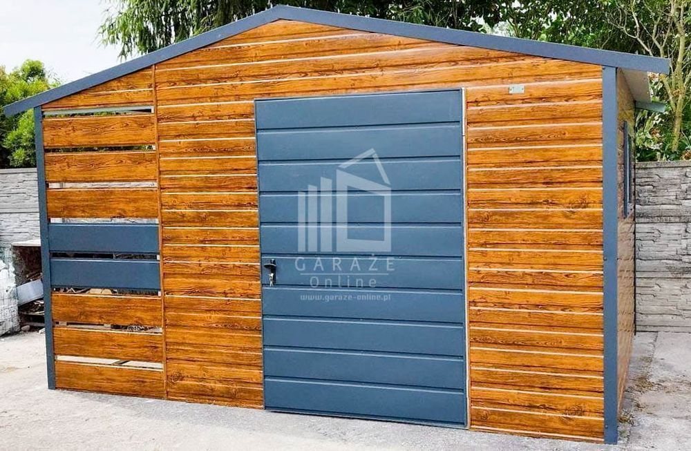 Schowek Domek Ogrodowy 3m x 3m + Wiata  Drzwi - Drewnopodobny ID213