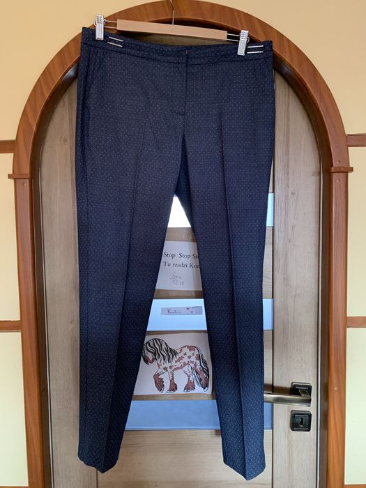 Spodnie granat w kropki roz 40