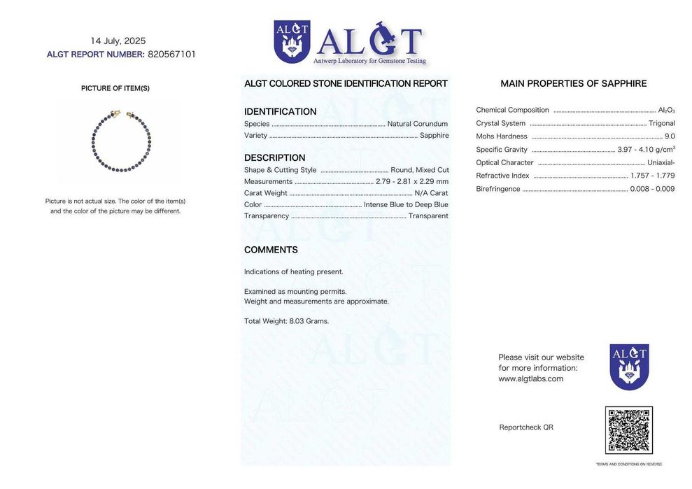 Bracelete Prata - Safira - Certificada