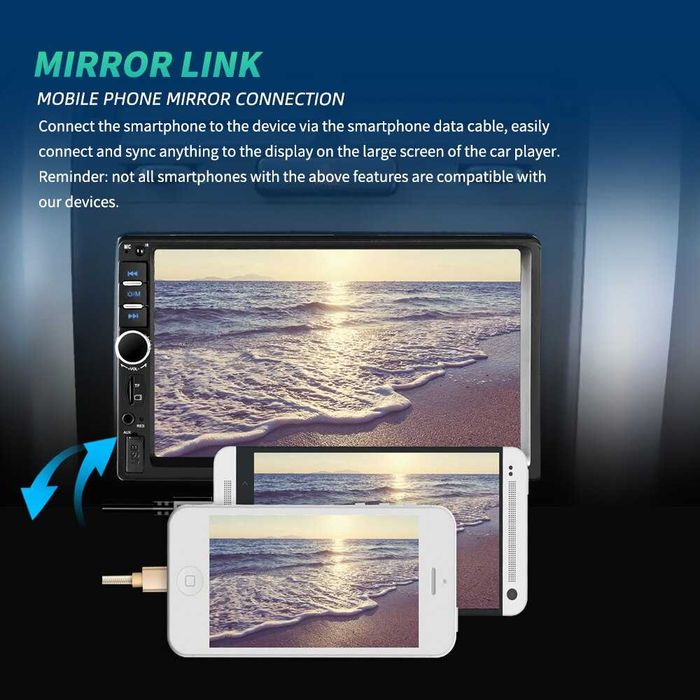 Auto-Rádio USB áudio vídeo Toque LCD 7" 2din Bluetooth AUX Mirror link