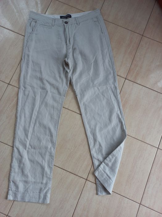 firmowe męskie spodnie-HAMTON-32/32-L-len+bawełna