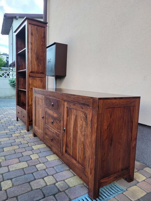 Masywna Komoda + Regał Kolonialne Meble Lite Drewno Palisander