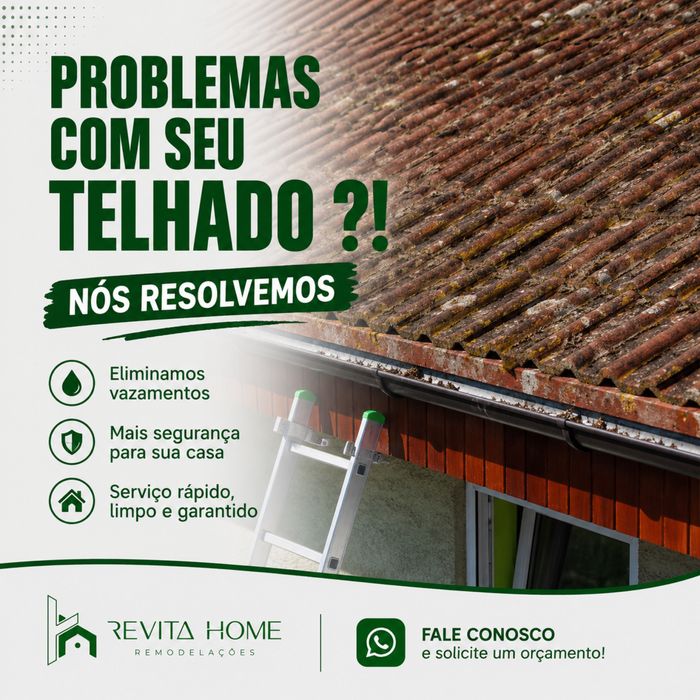| • Troca de telhado | • Manutenção | • Lavagem e inpermeabilização |