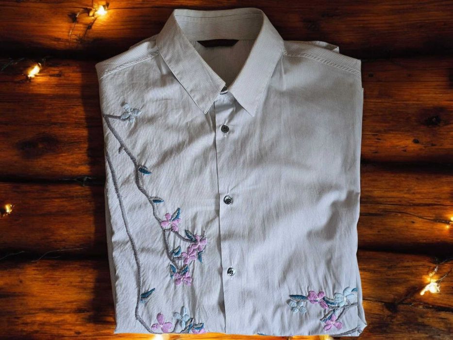 Roberto Cavalli рубашка из 100% хлопока Sea Island с цветочным мотивом