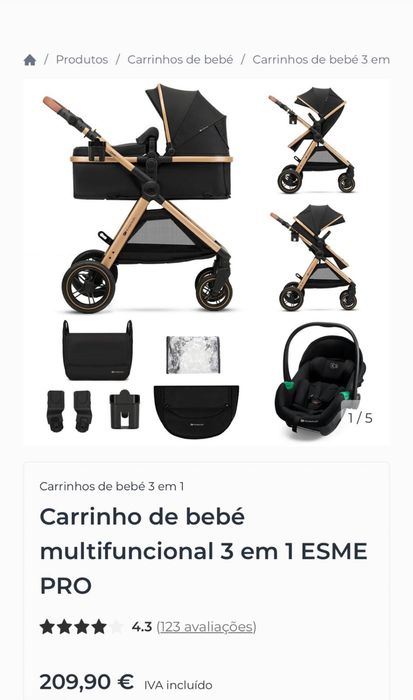 Carrinho bebe KINDERCRAFT 3 em 1 ESME PRO