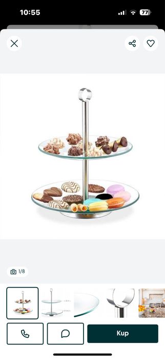 2 piętrowa patera okrągła szkło stal nierdzewna etażerka