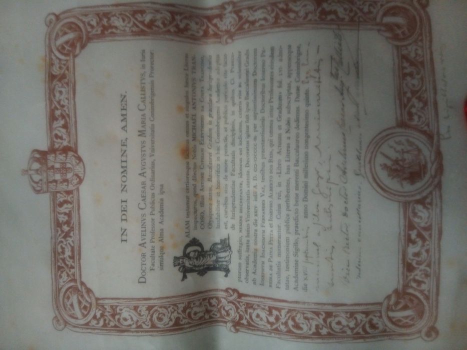 Antigo diploma 1908 Conímbriga completo com selo em prata