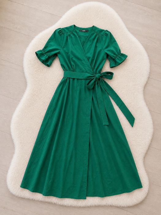 Bik Bok Sukienka Maxi Ciemnozielona Kopertowa Przewiązywana S Elegancka Wesele Ślub Chrzciny