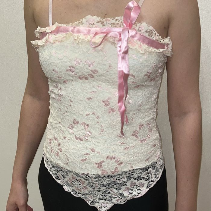 Мереживний топ із рожевим бантом