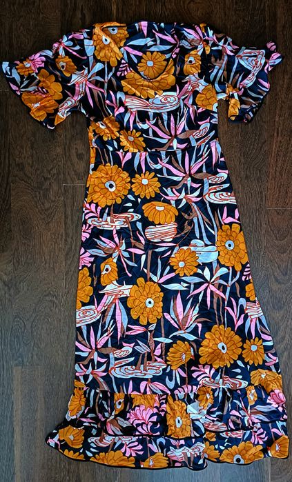 Vestido comprido de manga curta multicolorido