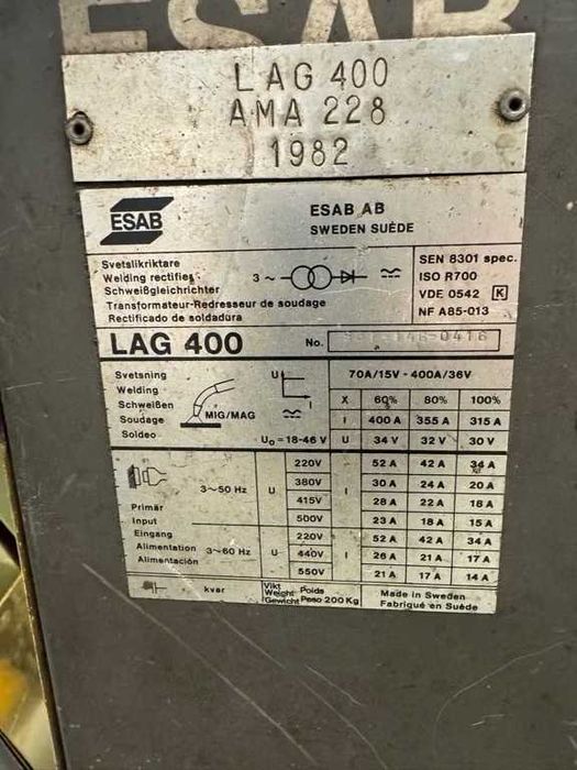ESAB LAG 400 MIG/MAG spawarka 400A - solidna szwedzka z 1982 r.