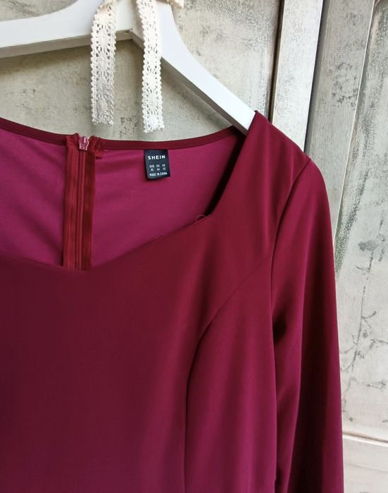 Burgundy maxi dress with leopard print L biust 49x2