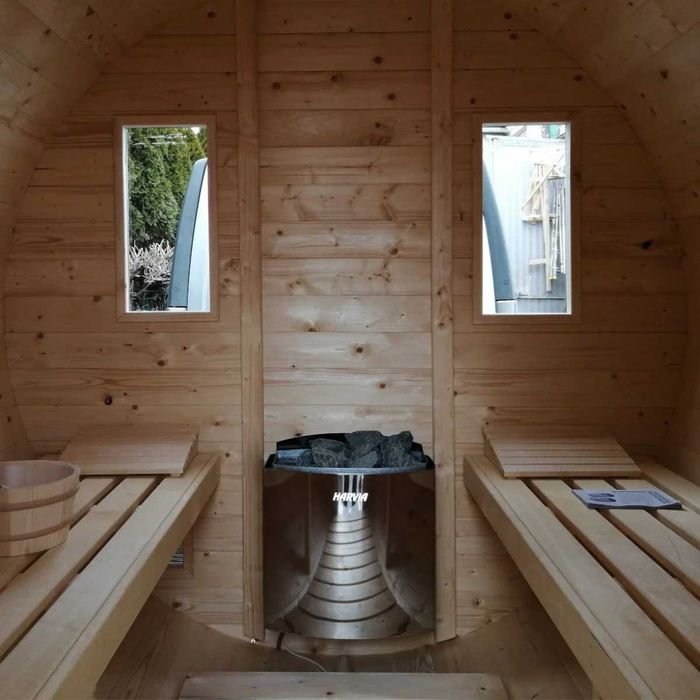 Sauna ogrodowa Beczka 250cm, Ławy + Oparcia Abachi, Szybka Realizacja