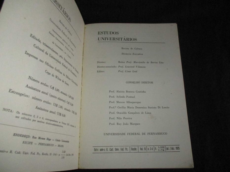 Livro Estudos Universitários Revista Universidade Federal Pernambuco