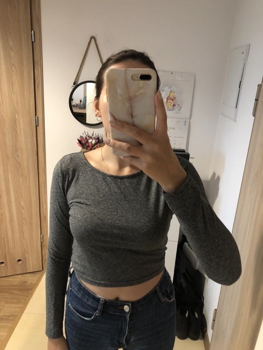 Szary crop top z długim rękawem H&M